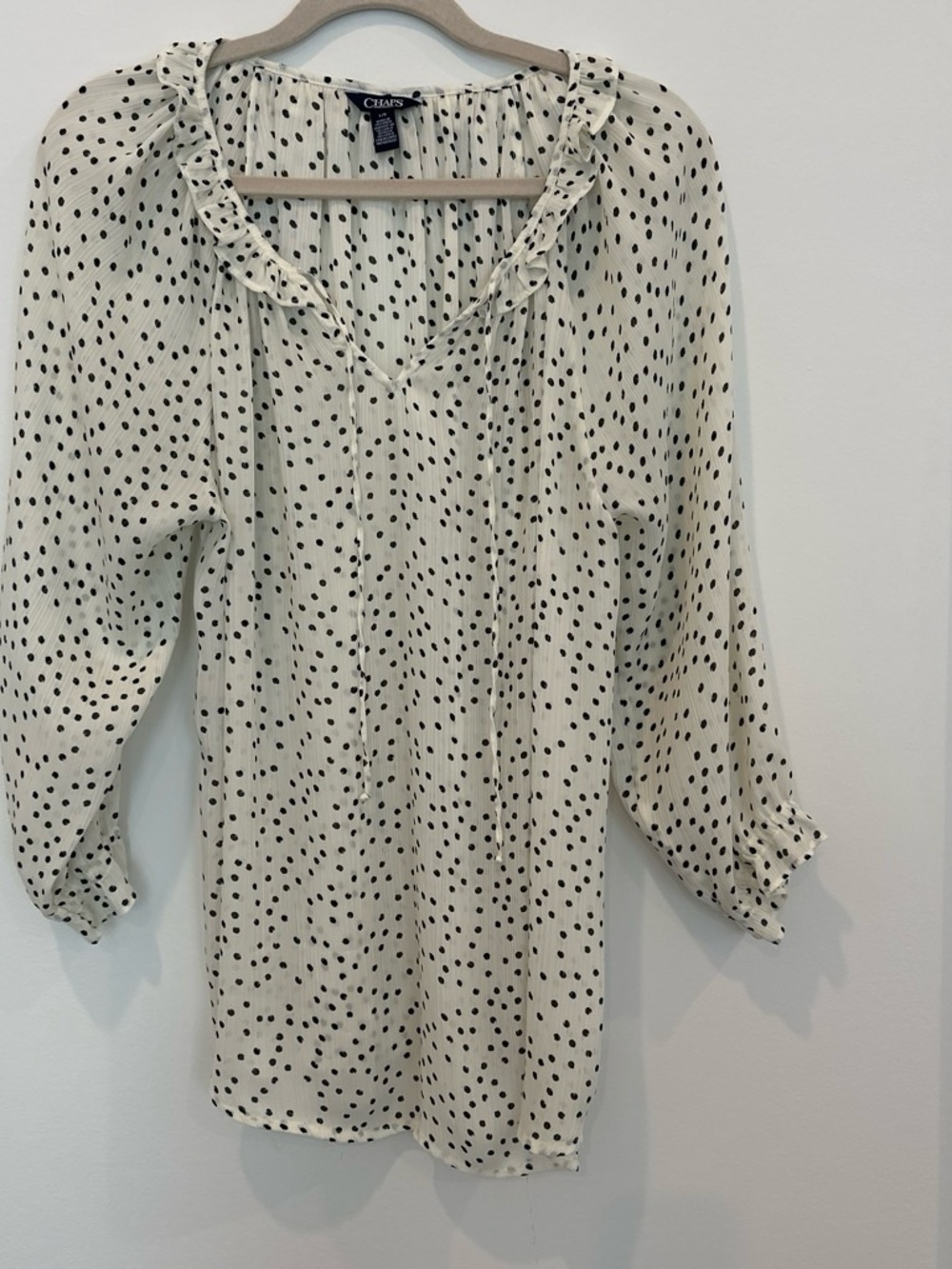 Chaps Cream Long-Sleeve Polka Dot Dress